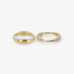 pair of 14k nesting hewn stacking rings with pavé diamonds, .27ct