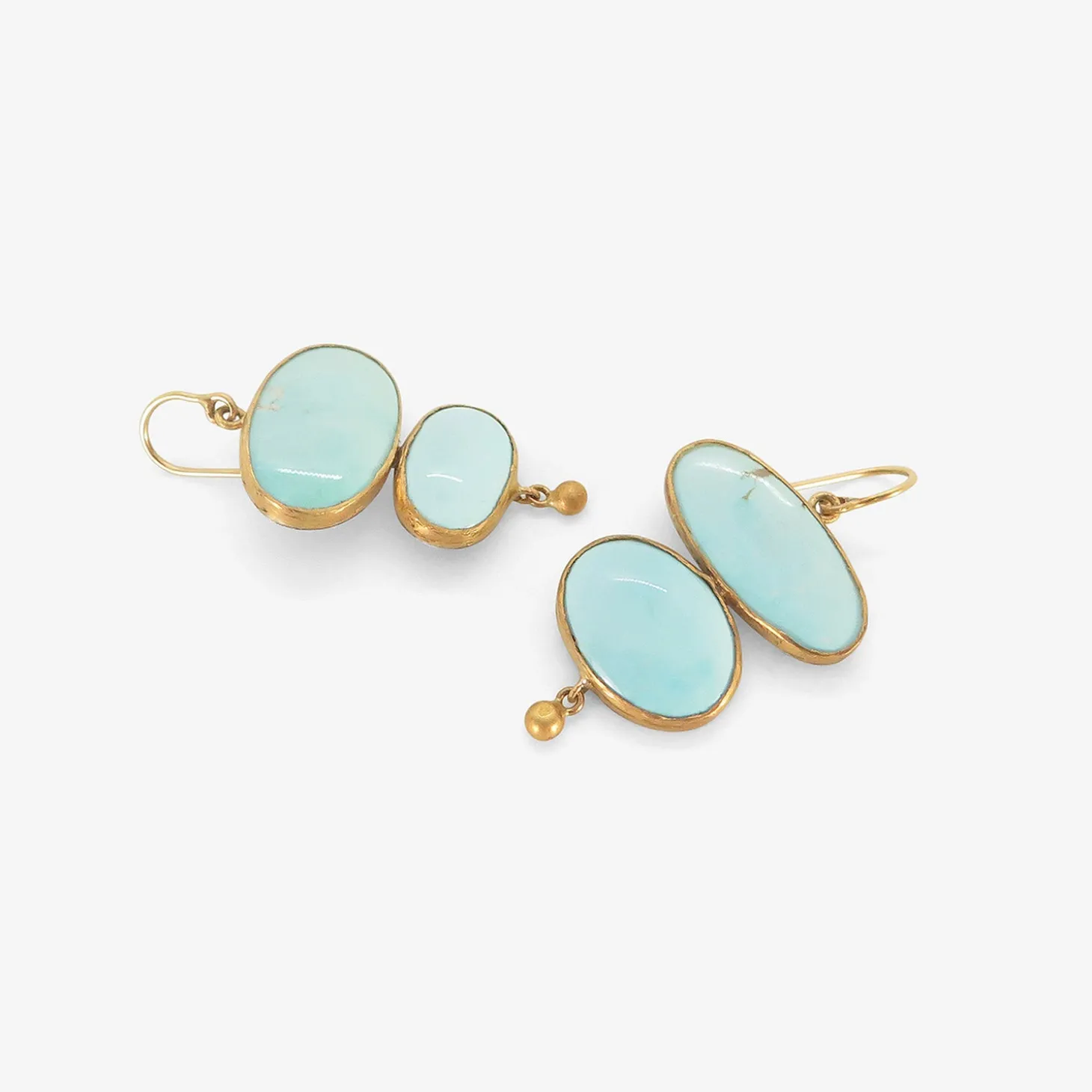 silver & 22k double drop persian turquoise earrings with 24k drops