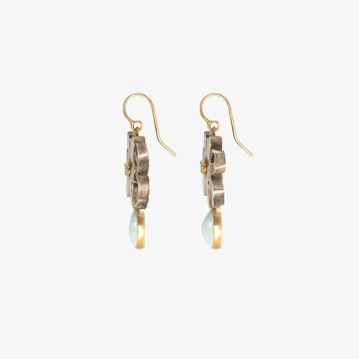 silver & 18k leftover shape earrings with opals & persian turquoise drops