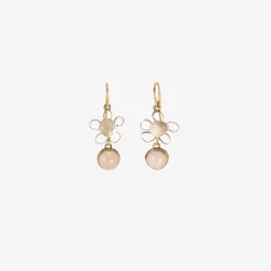 silver & 18k small flowery cherry blossom earrings with rose quartz