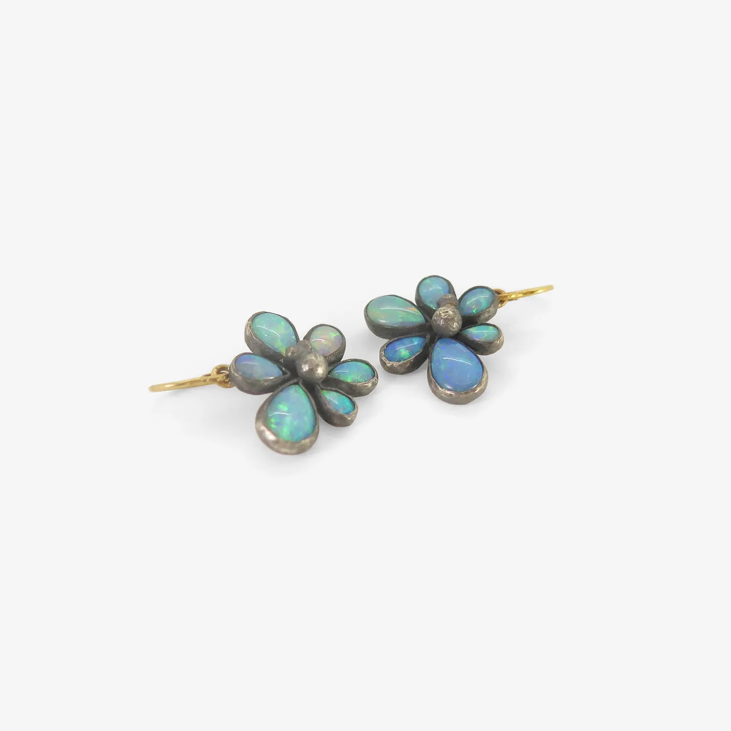 silver & opal wildflower earrings with 18k details