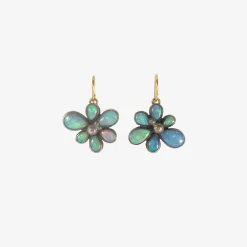 silver & opal wildflower earrings with 18k details