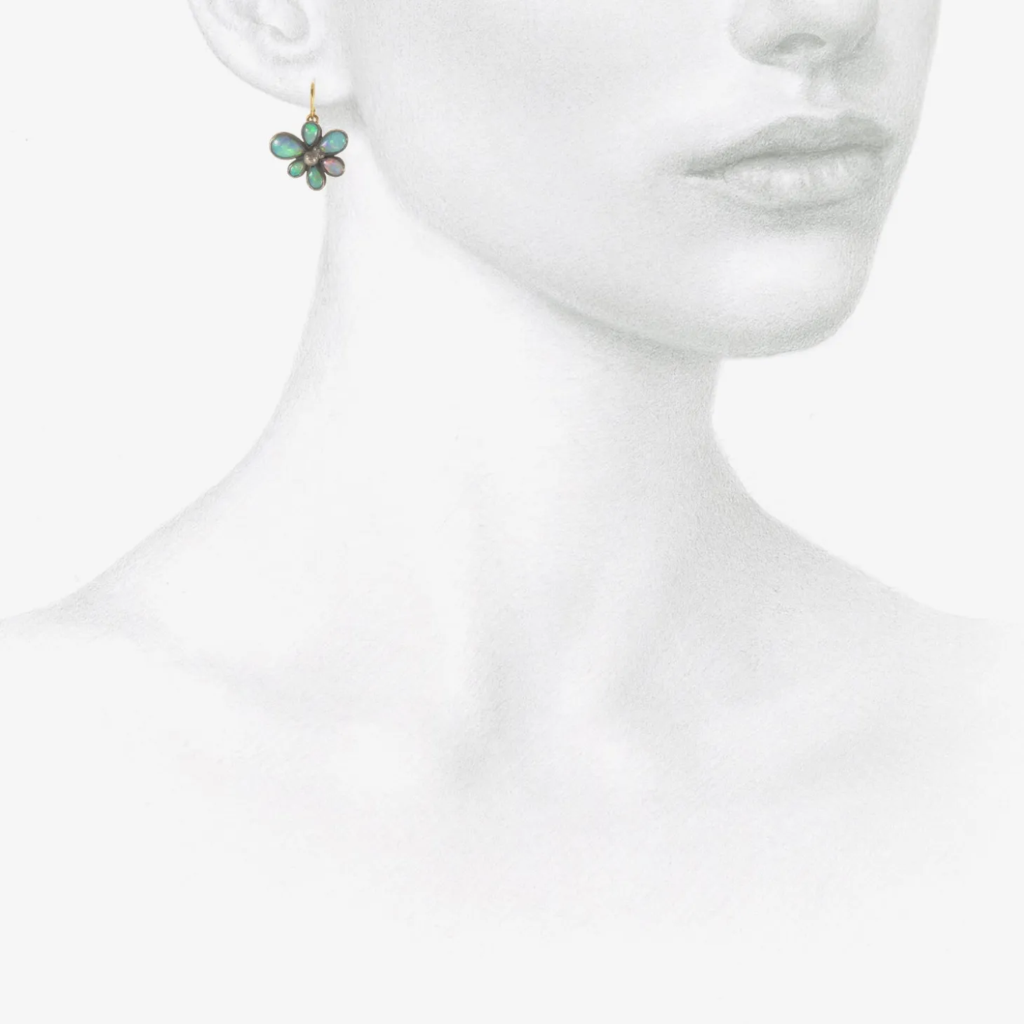 silver & opal wildflower earrings with 18k details