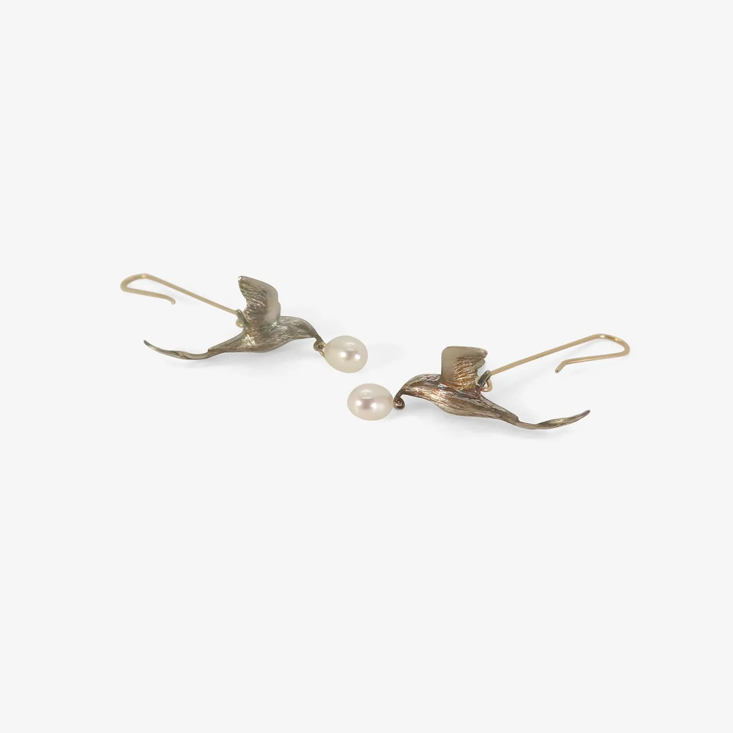sterling silver & white pearl flying bird earrings
