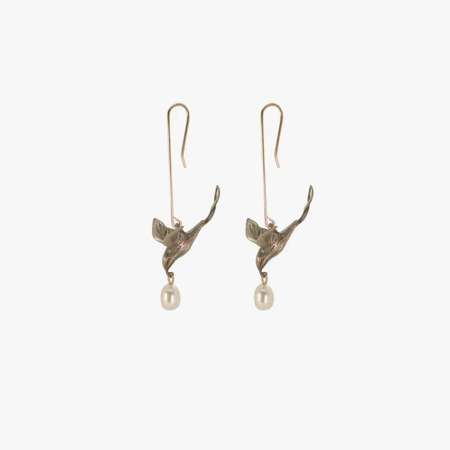 sterling silver & white pearl flying bird earrings