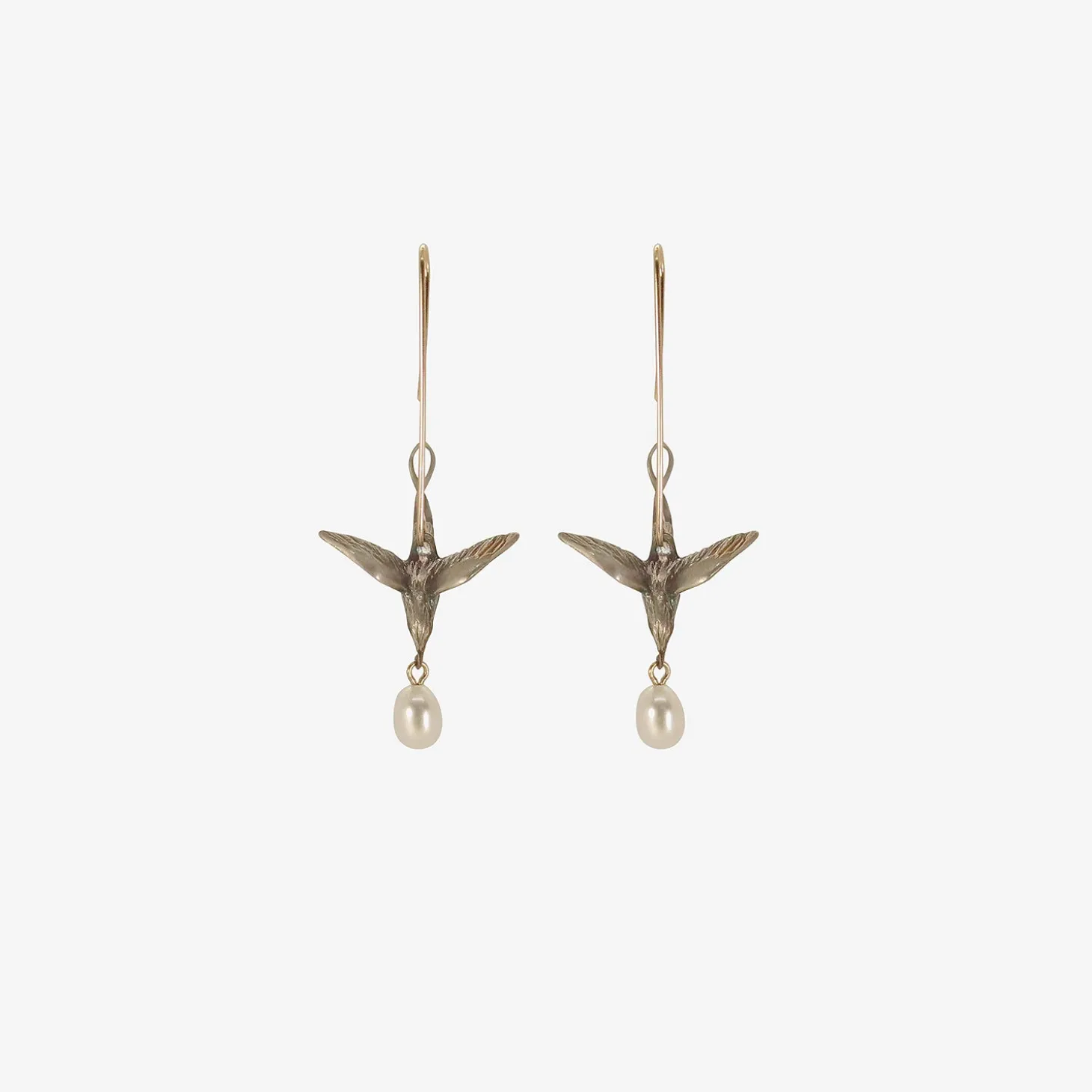 sterling silver & white pearl flying bird earrings