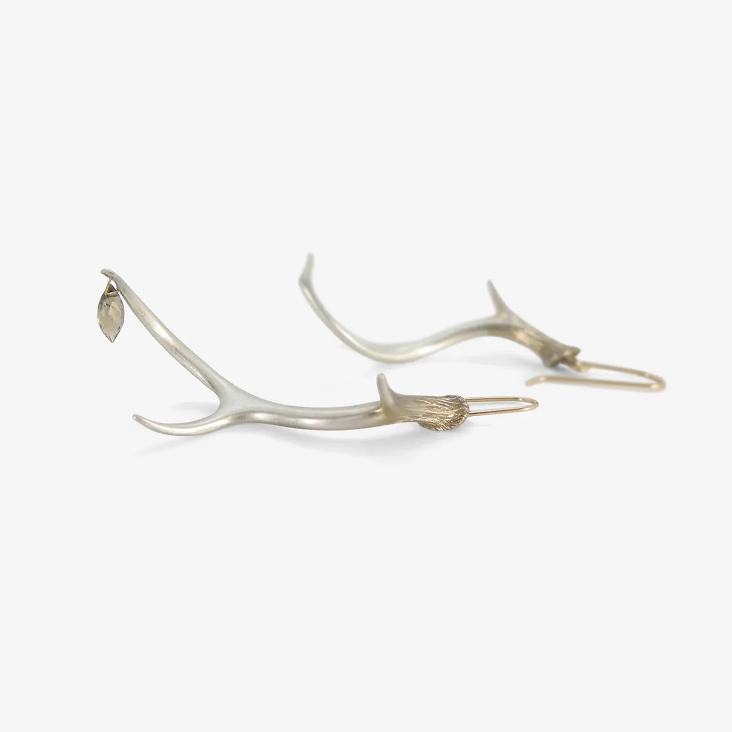 sterling silver antler earrings with smoky quartz drop