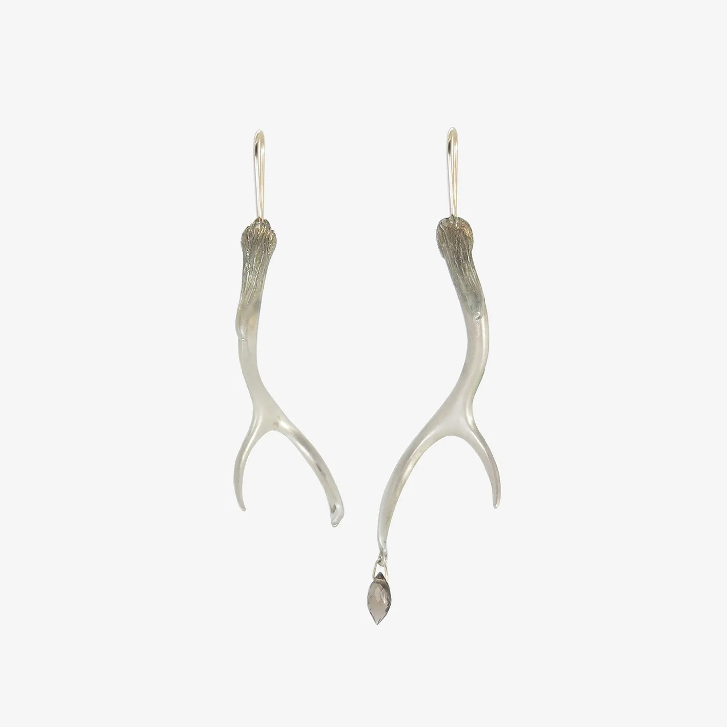 sterling silver antler earrings with smoky quartz drop