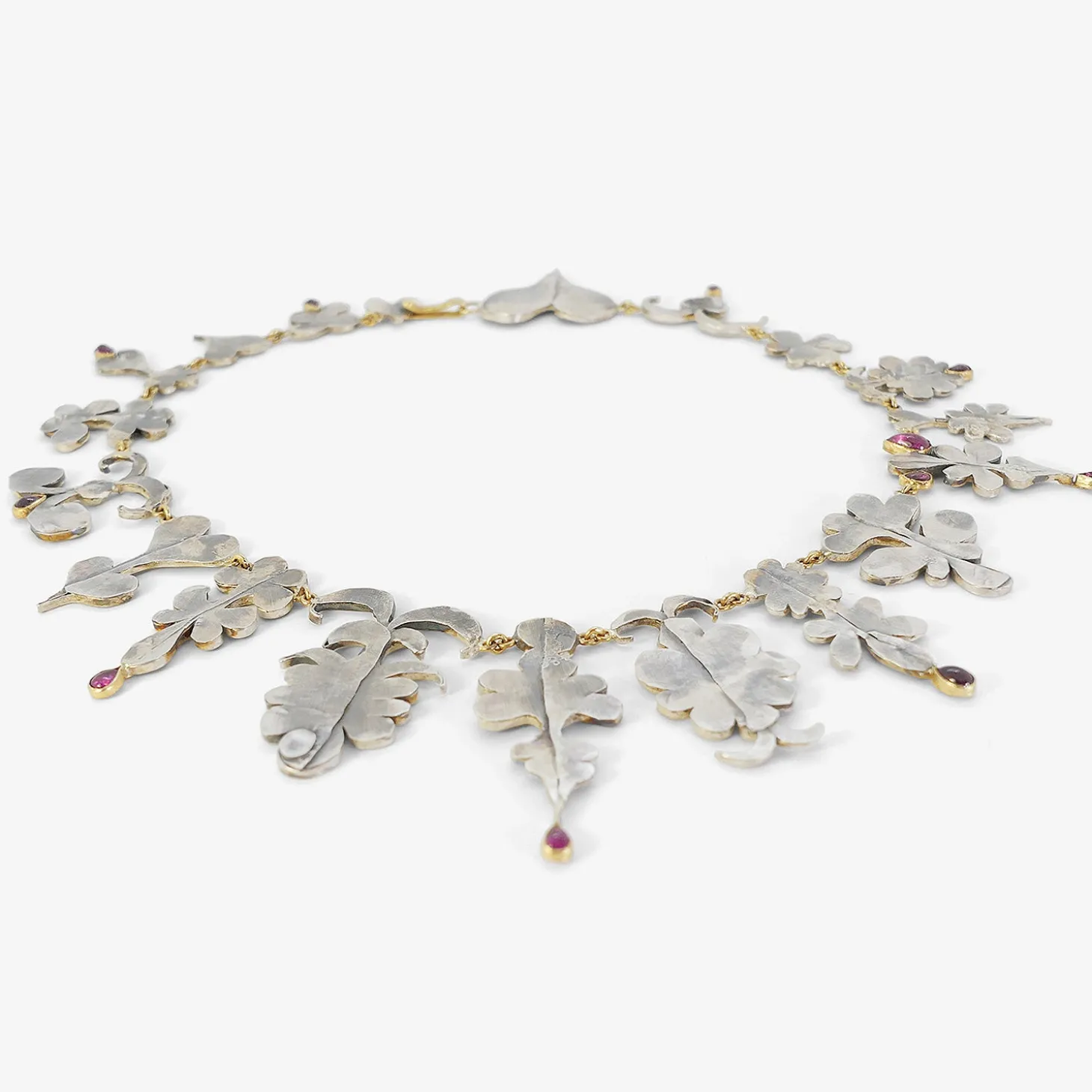 sterling silver strange shape necklace with 18k bezel-set tourmalines